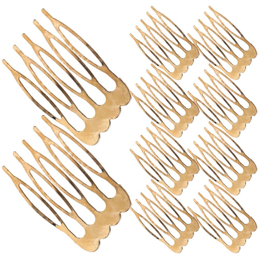 Gogogmee 10pcs Hair Side Combs: Blank Wire Slide Combs 5 Teeth Gold Metal DIY Crafting Hair Clip Headpiece French Twist Updo Bun Holder Accessories
