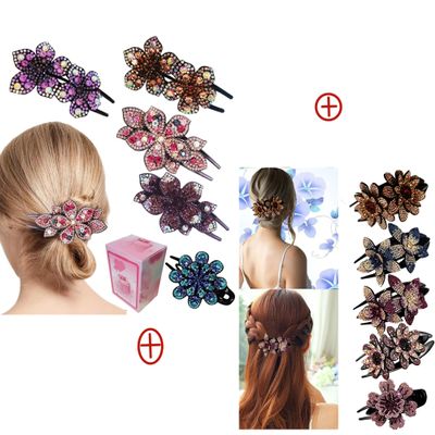 10 Pcs Double Flower Rhinestone Hair Clips fancy decorative hair clip hair accessories for women crystal hair barrettes hair decorations women thick hair