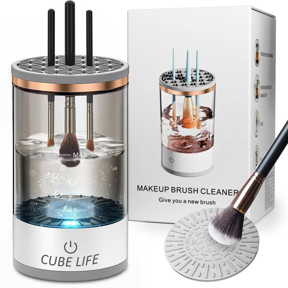 CUBE LIFE Electric Makeup Brush Cleaner Machine - Portable Automatic USB Cosmetic Brushes Cleaner Cleanser Tool for All Size Beauty Makeup Brush Set, Green