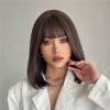 12In Wig Human Hair Straight Bob Wig High Temperature Silk Chemical Iber Short Black Hair for Ladies Daily Wear or Cosplay Party A,12inch view 1