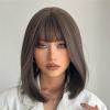 12In Wig Human Hair Straight Bob Wig High Temperature Silk Chemical Iber Short Black Hair for Ladies Daily Wear or Cosplay Party A,12inch view 2