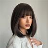 12In Wig Human Hair Straight Bob Wig High Temperature Silk Chemical Iber Short Black Hair for Ladies Daily Wear or Cosplay Party A,12inch view 3