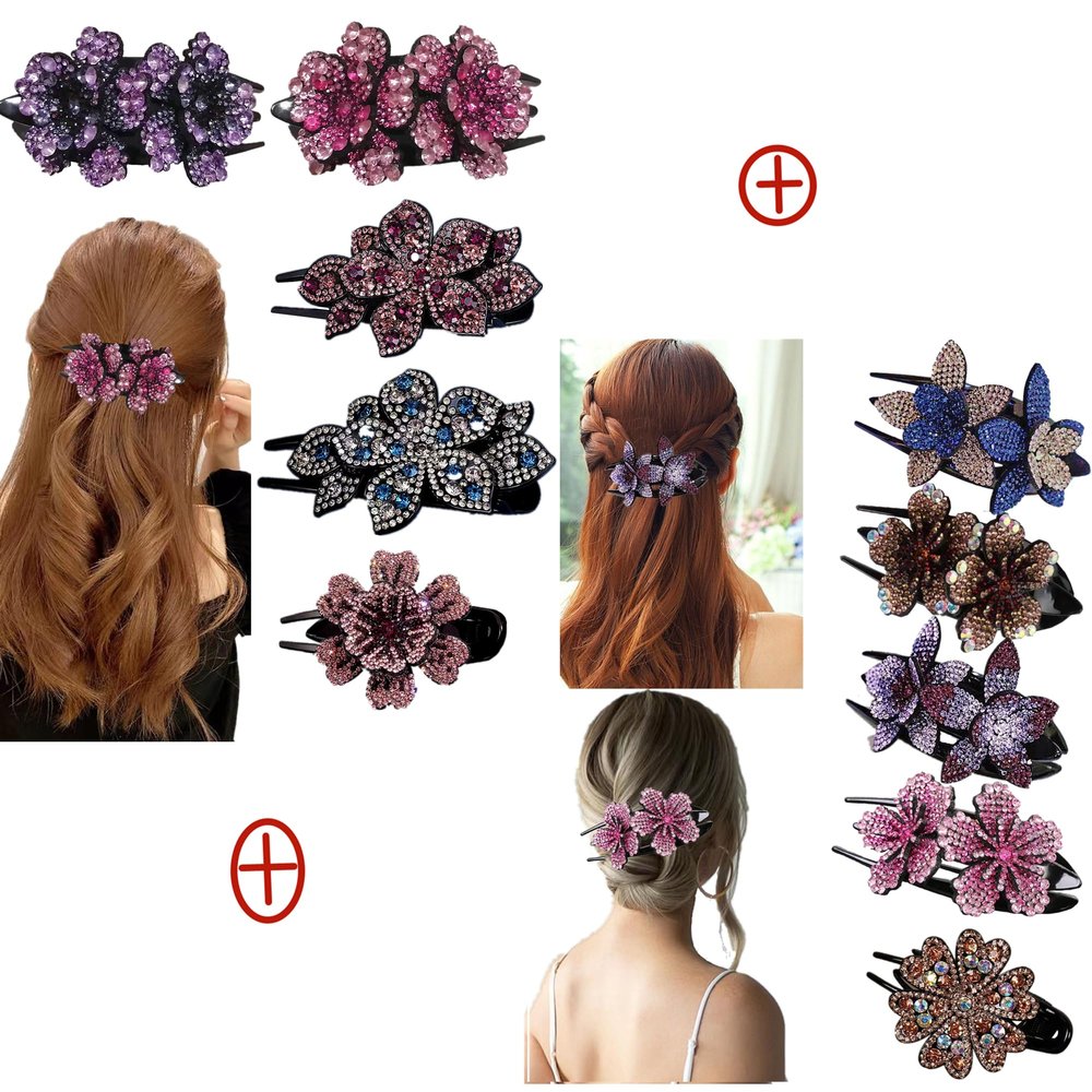 10 Pcs Double Flower Rhinestone Hair Clips fancy decorative hair clip hair accessories for women crystal hair barrettes hair decorations women thick hair