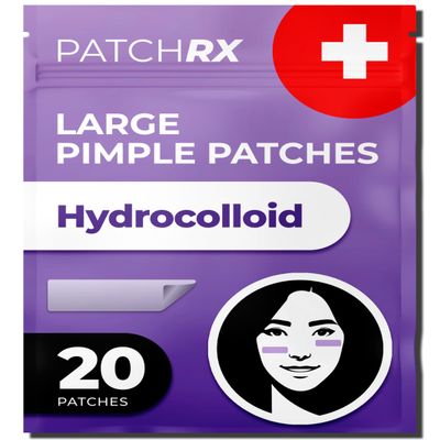 PatchRx Large Pimple Patches for Face (20 Pack), Hydrocolloid Acne Patch, Hydrocolloid Bandages, Big Pimple Patches, Large Acne Patch