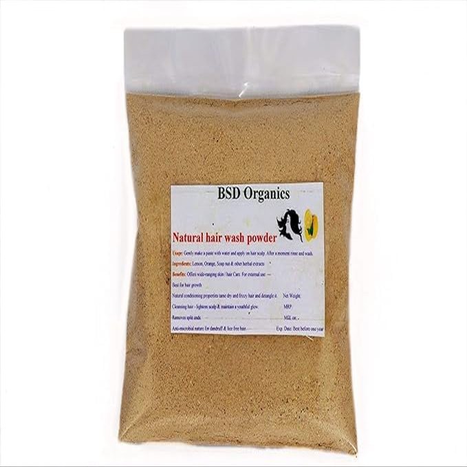 BSD Organics Natural Herbal Hair wash (Shikkai, Reetha, herbs) powder mask (200 Gm/7Oz
