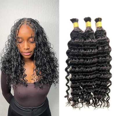 XISHIHONGYAN Bulk Human Hair Deep Curly - 3 Bundles (150g) Weft-Free Seamless for Box & Boho Knotless Braids 18 Inch Natural Black