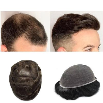 NinthAvenue Basics Toupee for Men Full French Lace Human Hair System For Men Bleached Knots Mens Hair Replacement System Breathable Full Lace Hairpiece8""X10""#310 Dark Brown with 10% gray-120% density
