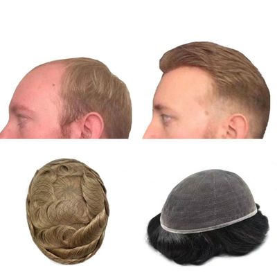 Toupee for Men Full French Lace Human Hair System For Men Bleached Knots Mens Hair Replacement System Breathable Full Lace Hairpiece8"X10"#20 Light Ash Blonde-120% density