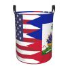 America Haiti Friendship Flag Circular Hamper Lasting Organization Bedroom Bathroom Dcor view 2