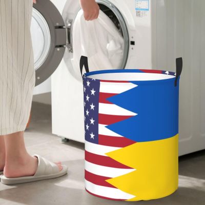 America Ukraine Friendship Flag Circular Hamper Lasting Organization Bedroom Bathroom Dcor