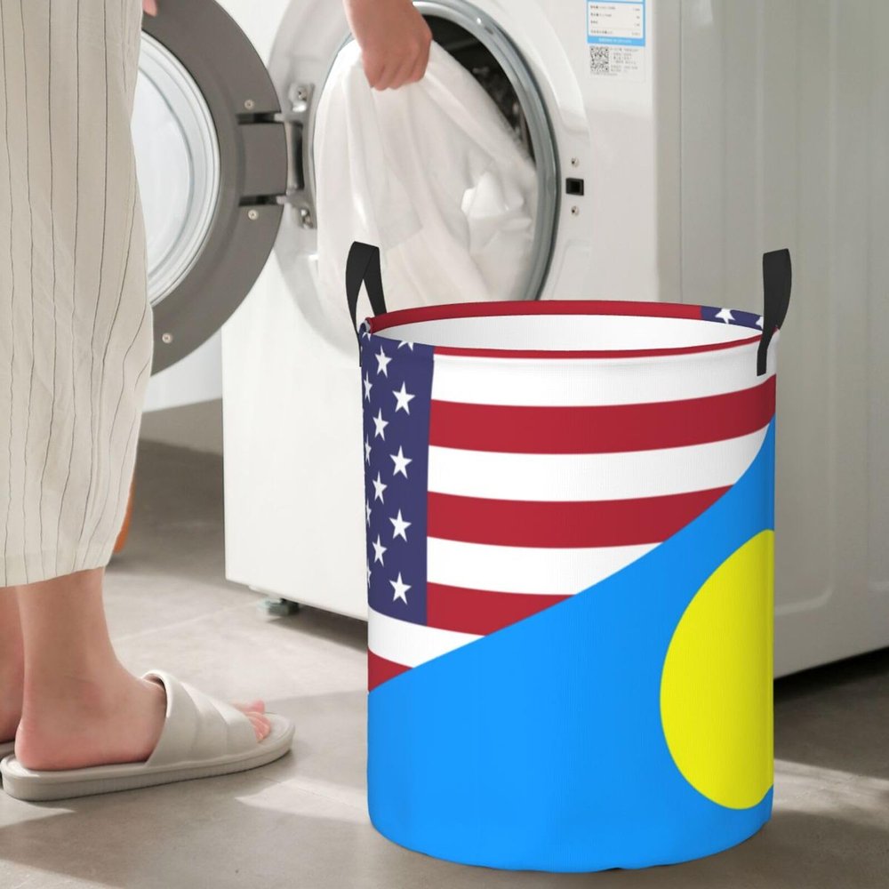 America Palau Friendship Flag Circular Hamper Lasting Organization Bedroom Bathroom Dcor