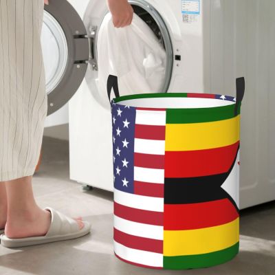 America Zimbabwe Friendship Flag Circular Hamper Lasting Organization Bedroom Bathroom Dcor