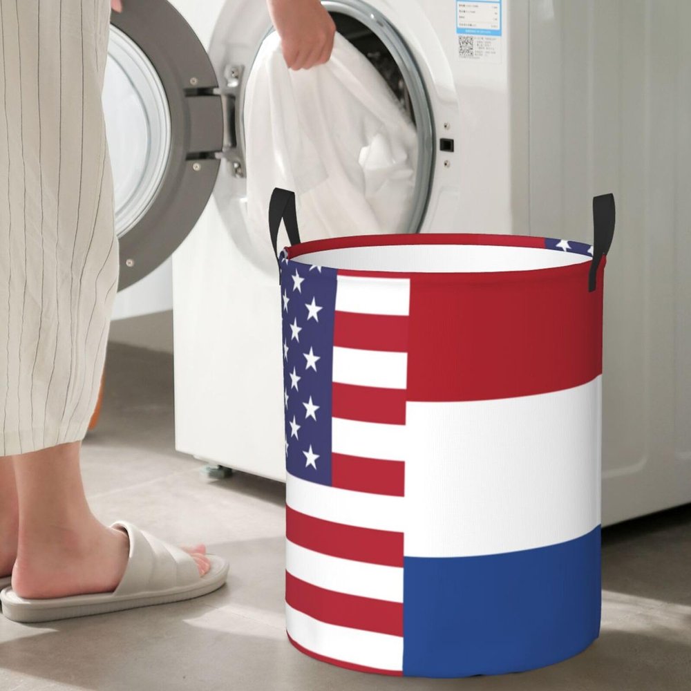 America Netherlands Friendship Flag Circular Hamper Lasting Organization Bedroom Bathroom Dcor