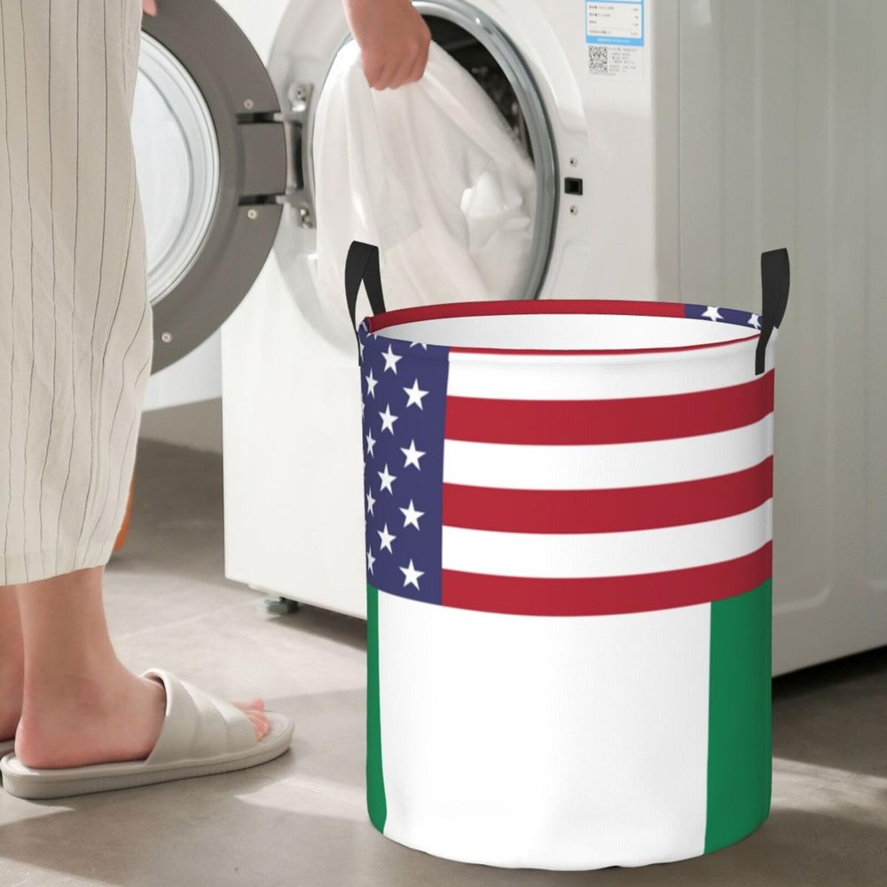 America Nigeria Friendship Flag Circular Hamper Lasting Organization Bedroom Bathroom Dcor