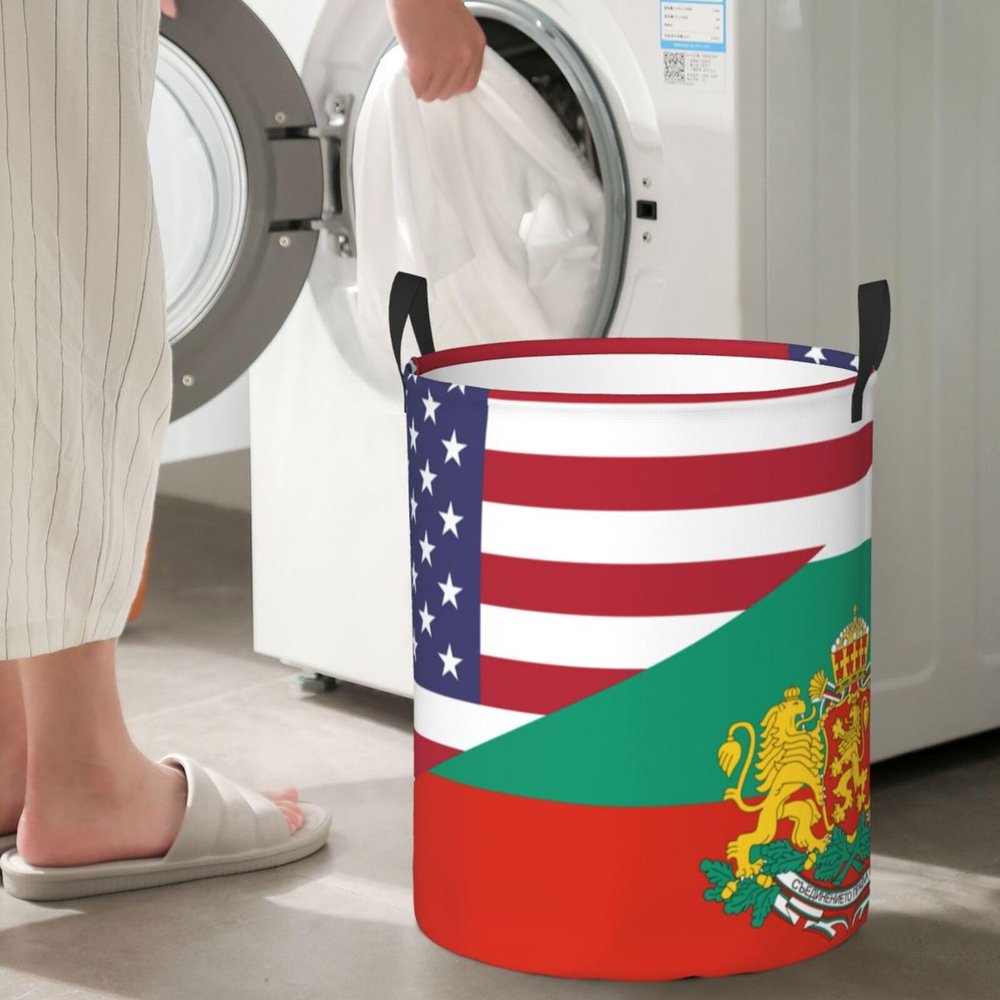 America Bulgaria Friendship Flag Circular Hamper Lasting Organization Bedroom Bathroom Dcor