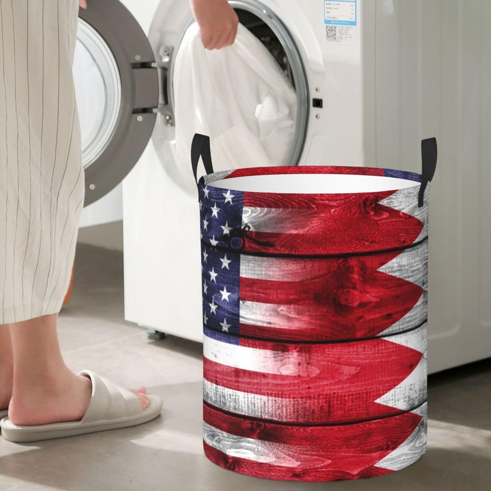 Us Bahrain America Flag Circular Hamper Lasting Organization Bedroom Bathroom Dcor