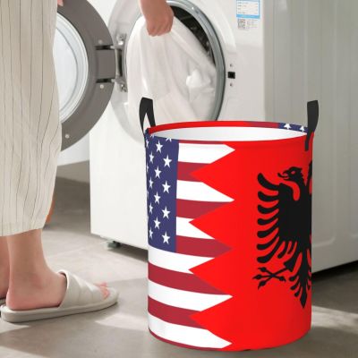 America Albania Friendship Flag Circular Hamper Lasting Organization Bedroom Bathroom Dcor