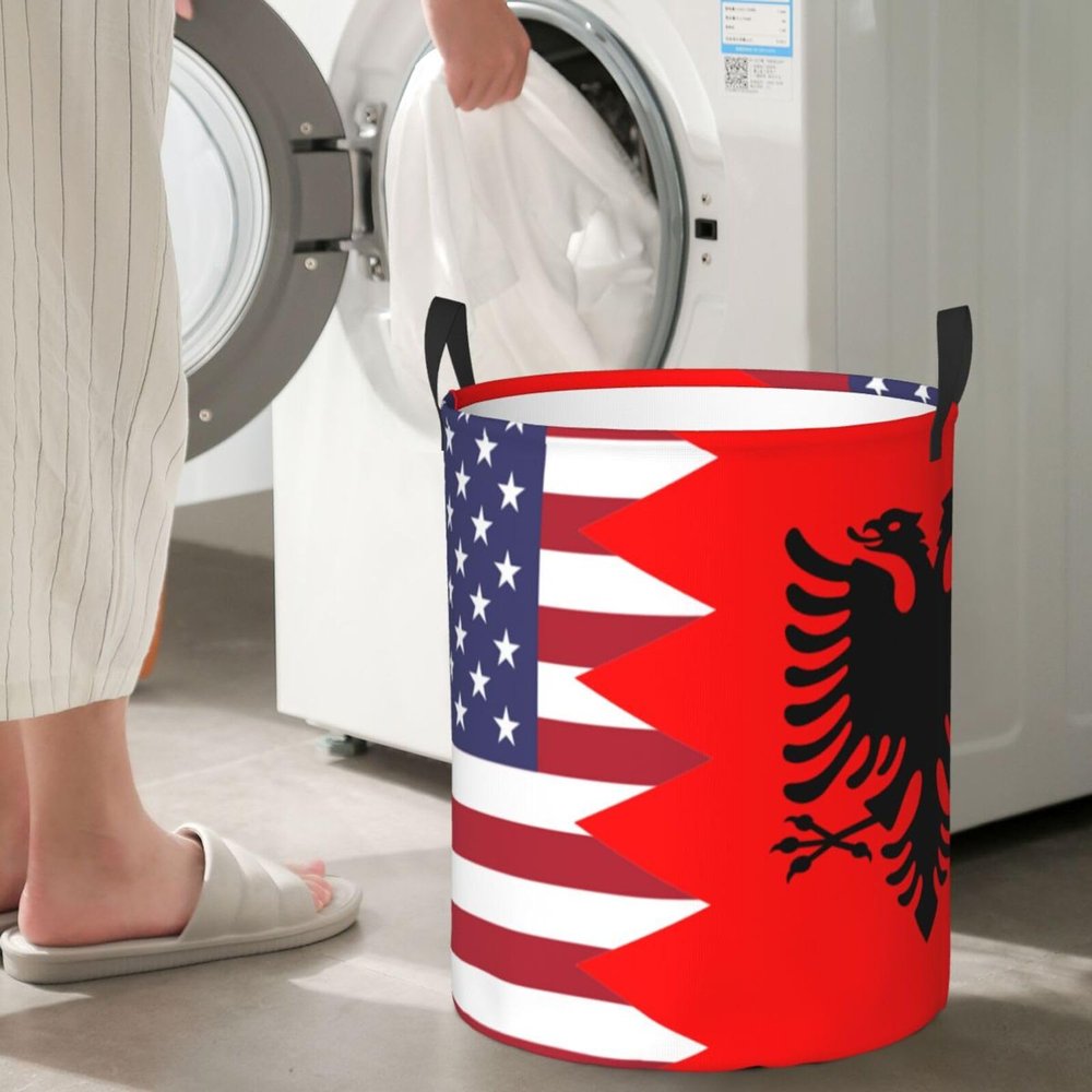 America Albania Friendship Flag Circular Hamper Lasting Organization Bedroom Bathroom Dcor
