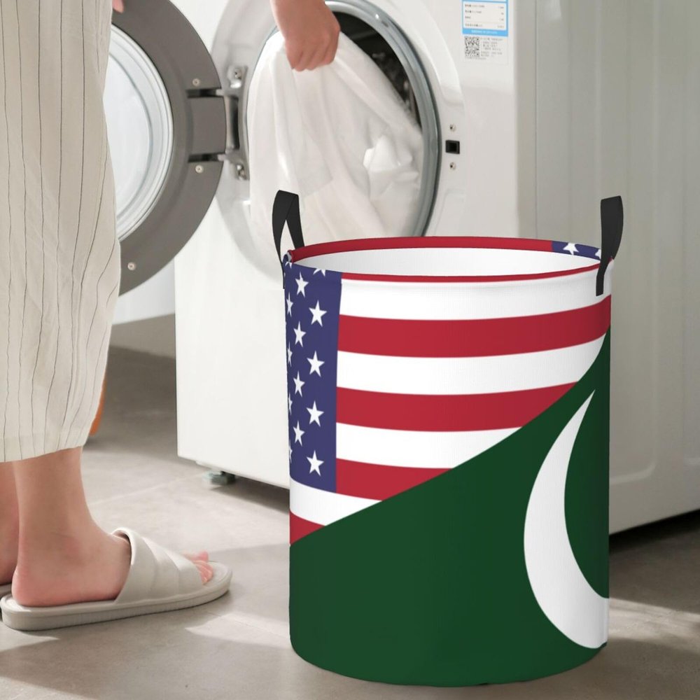America Pakistan Friendship Flag Circular Hamper Lasting Organization Bedroom Bathroom Dcor