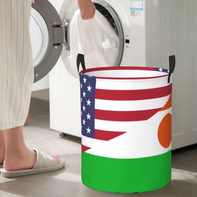 America Niger Friendship Flag Circular Hamper Lasting Organization Bedroom Bathroom Dcor