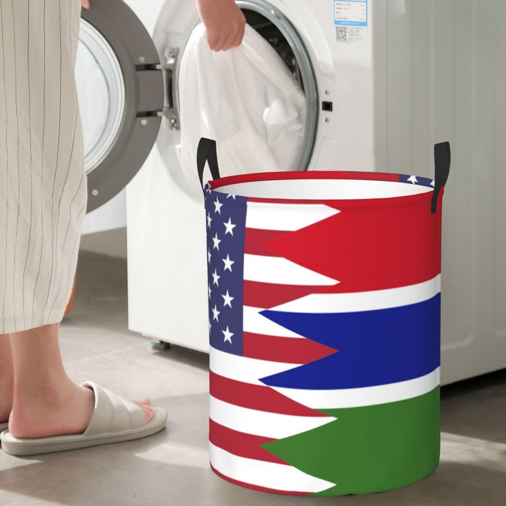 America Gambia Friendship Flag Circular Hamper Lasting Organization Bedroom Bathroom Dcor