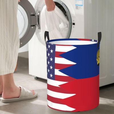 America Liechtenstein Friendship Flag Circular Hamper Lasting Organization Bedroom Bathroom Dcor