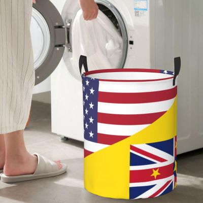 America Niue Friendship Flag Circular Hamper Lasting Organization Bedroom Bathroom Dcor