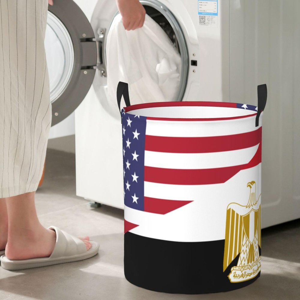 America Egypt Friendship Flag Circular Hamper Lasting Organization Bedroom Bathroom Dcor
