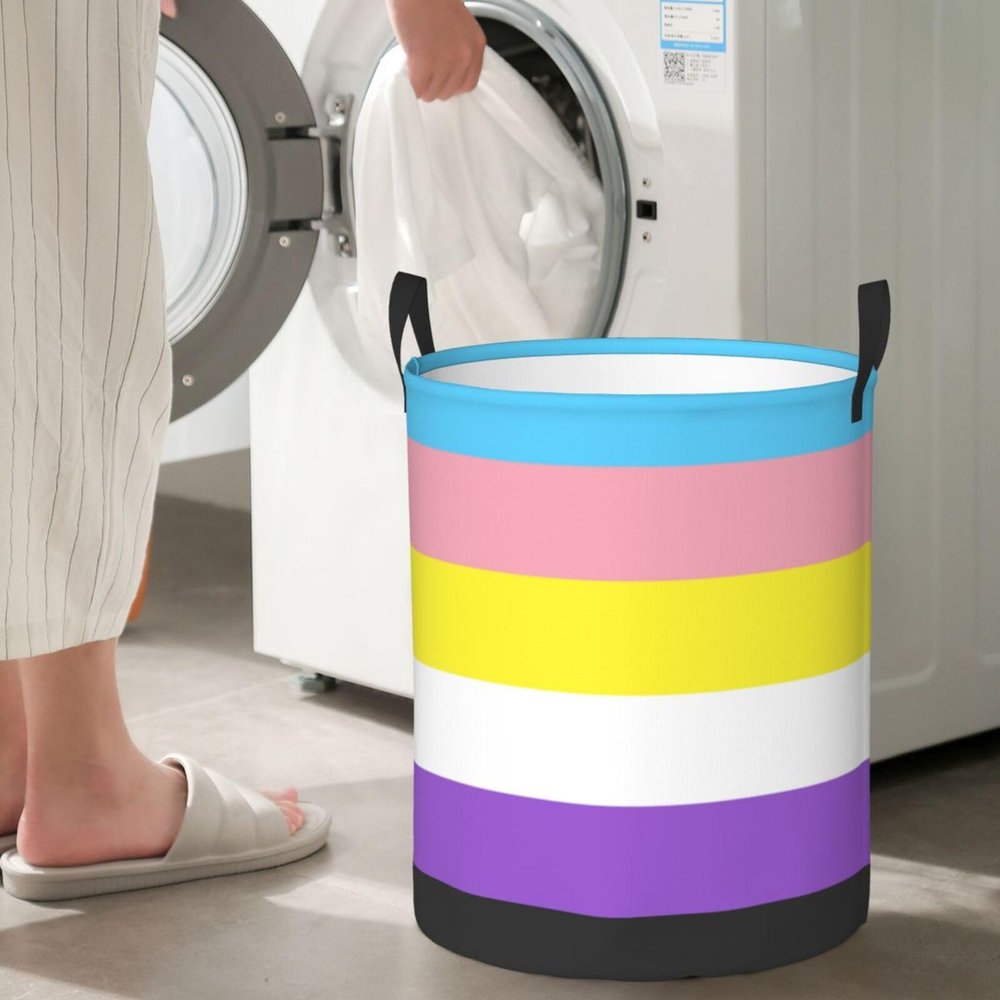 Trans Nonbinary Pride Flag Lgbtq Circular Hamper Lasting Organization Bedroom Bathroom Dcor