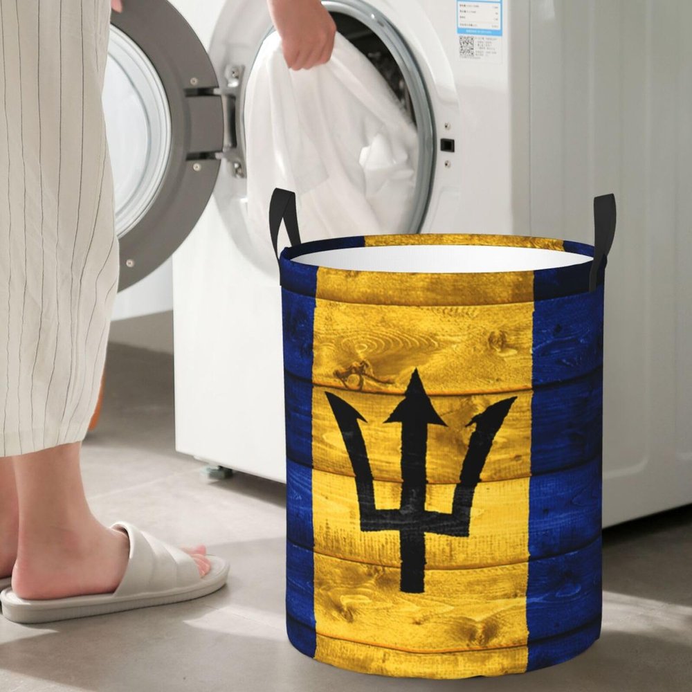 Barbados Flag Circular Hamper Lasting Organization Bedroom Bathroom Dcor