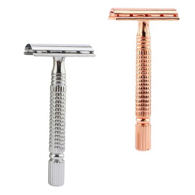 Beavorty Manual Razor for Men Double Edge Safety Shaver Metal Handle 2Pcs Set Close Clean Shave Professional Barber and Home Use