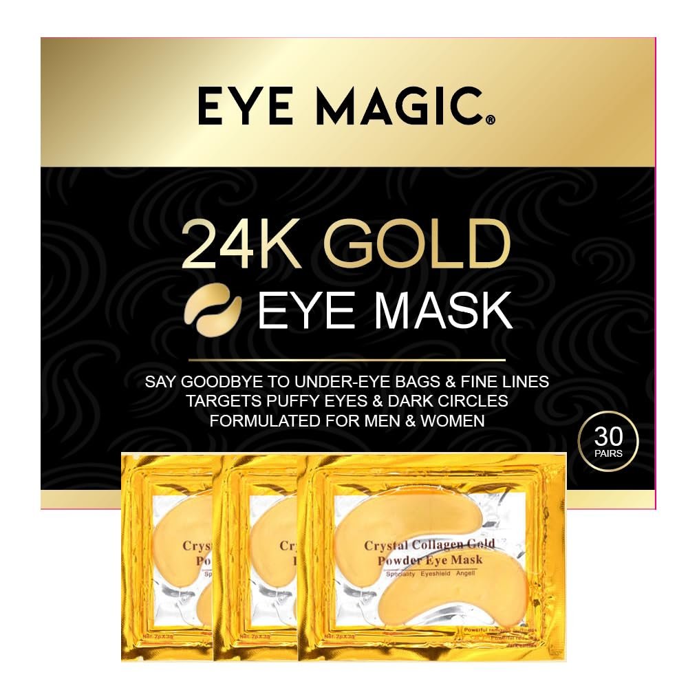 24K Gold Eye Mask  Collagen Under Eye Patches for Puffiness, Dark Circles & Wrinkles  Hydrating Anti-Aging Eye Gels (30 pairs)