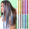 Hair Extensions Clip In Hair Extensions Colored Hair Extensions 22Inch Straight Color Clip in on Hair Extension Rainbow Party Highlights Synthetic Hairpiece for Girls Hair Extensions Clip in (Color : view 2