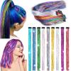 Hair Extensions Clip In Hair Extensions Colored Hair Extensions 22Inch Straight Color Clip in on Hair Extension Rainbow Party Highlights Synthetic Hairpiece for Girls Hair Extensions Clip in (Color : view 4