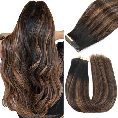YDDM Tape in Hair Extensions Human Hair 18 Inch 20pcs Balayage Natural Black to Chestnut Brown 100% Remy Human Hair for Women Seamless Invisible Tape in Hair Extensions(1B/1B/6#, 18 Inch)