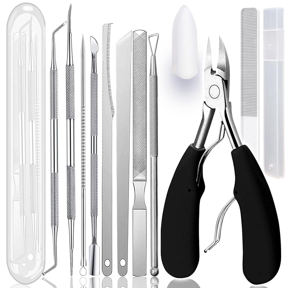 Geounzay 11 Piece Set Ingrown Toenail Pedicure Tool Kit, Stainless Steel Nail Care Treatment for Nail Correction, Polish Pain Relief