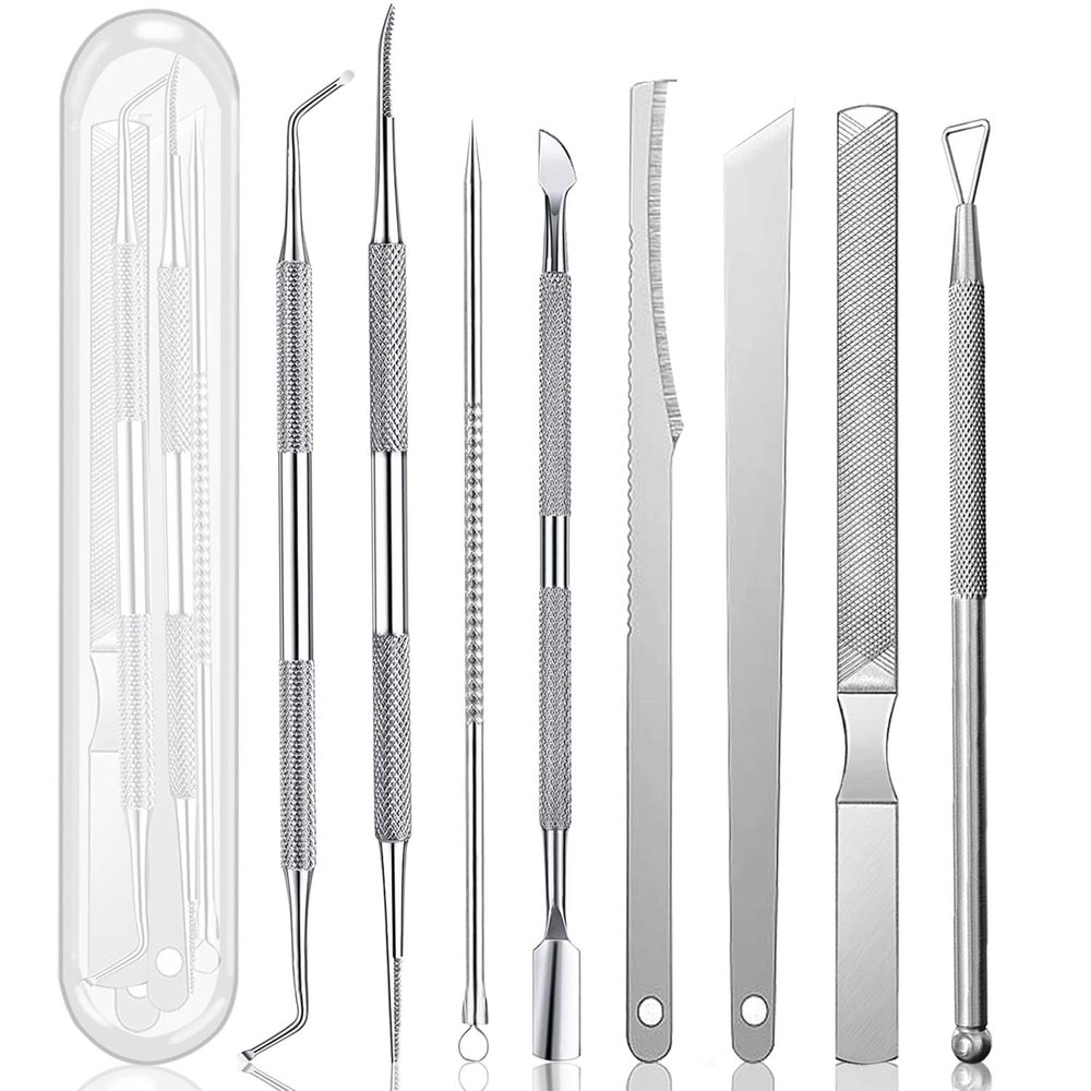 Ingrown Toenail Pedicure Tool Kit, Nail File and Nail Lifter Pusher Double-Sided nail Manicure Kit Stainless Steel(9 Piece Set)