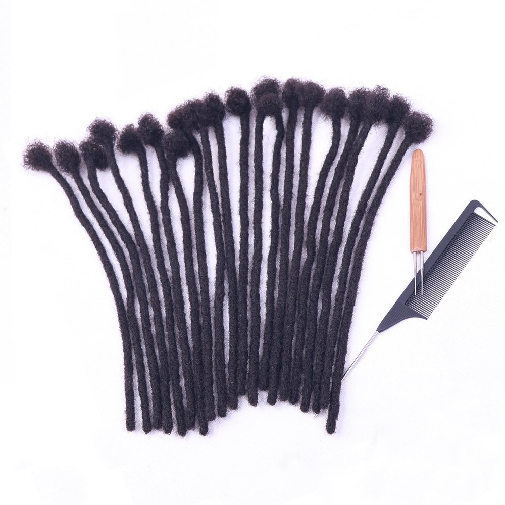 100% Real Human Hair Dreadlock Extensions, ADIASAI 0.8cm Thickness 10 Inch 10 Strands Can Be Dyed and Bleached Full Hand-made Loc Extensions for Men Women Kids 100% Unprocessed Natural Black