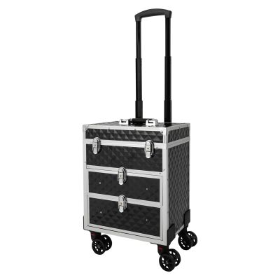 3 in 1 Rolling Makeup Train Case with 360 Swivel Wheels, Professional Makeup Train Case, Folding Travel Organizer,Aluminum makeup Case Rolling Makeup Case Extra Large Trolley Makeup Travel Organizer