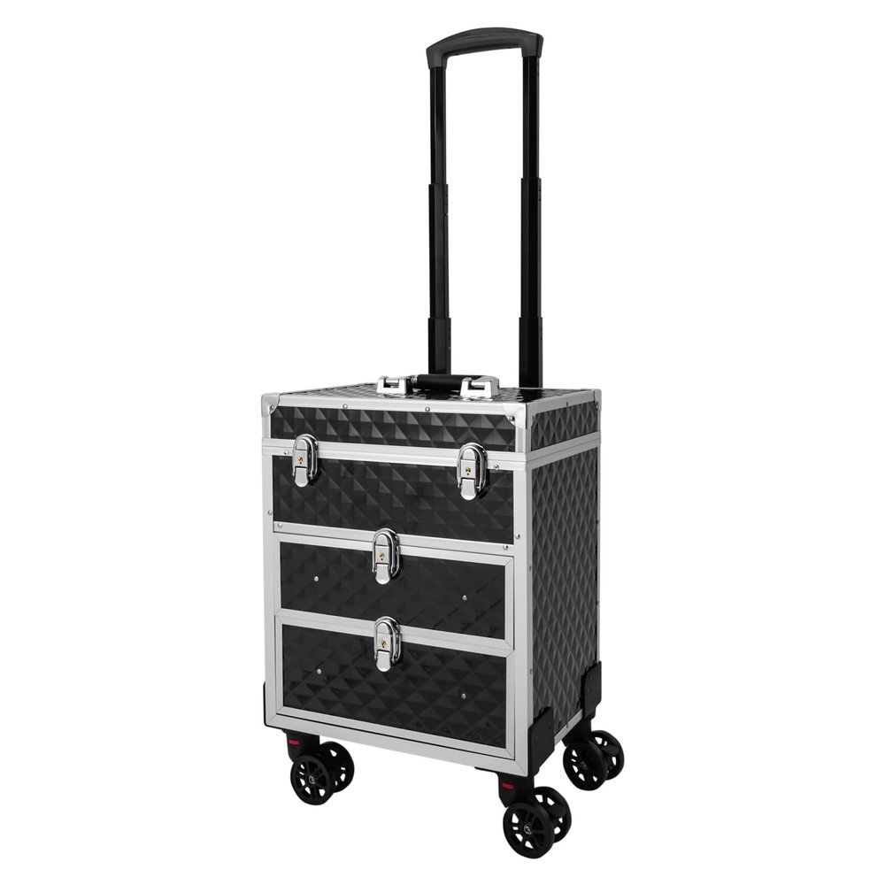 3 in 1 Rolling Makeup Train Case with 360 Swivel Wheels, Professional Makeup Train Case, Folding Travel Organizer,Aluminum makeup Case Rolling Makeup Case Extra Large Trolley Makeup Travel Organizer