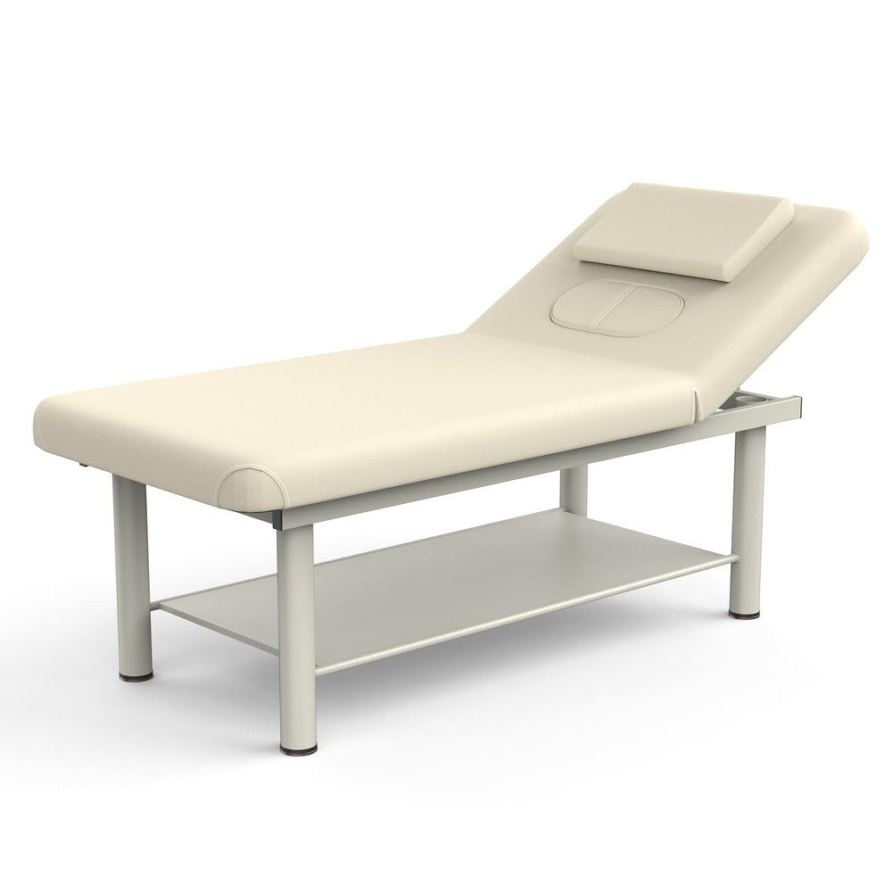 Fulocseny Heavy Duty Professional Stationary Massage Bed with Backrest for Treatment Table, Physical Therapy Table, Spa Facial Bed, Metal Frame, PU Leather, Beige, Grey