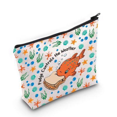 MNIGIU Ohana Cartoon Inspired Pudge The Fish Gift Pudge Controls the Weather Makeup Zipper Pouch for Pudge Fish Lover (Weather), Medium