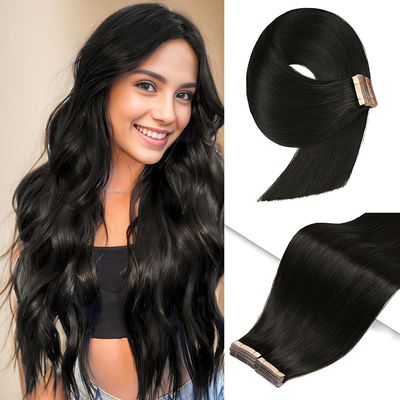 YDDM Tape in Hair Extensions Human Hair 24 Inch 20pcs Natural Black 100% Remy Human Hair Seamless Invisible Straight Tape in Hair Extensions(1B#, 24 Inch)