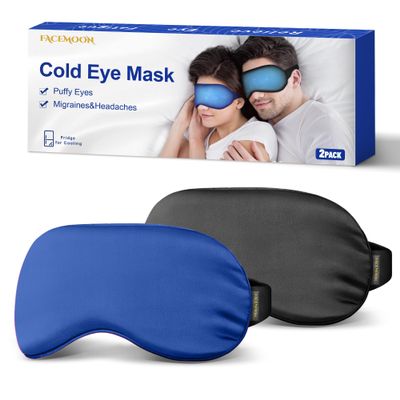 2PCS Cold Eye Mask - Cooling Eye Mask for Puffy Eyes, Cold Compress for Dark Circles, Tired Eyes, Headache, Migraines Relief - Reusable Gel Ice Pack, Weighted Sleep Mask((Black,Blue)