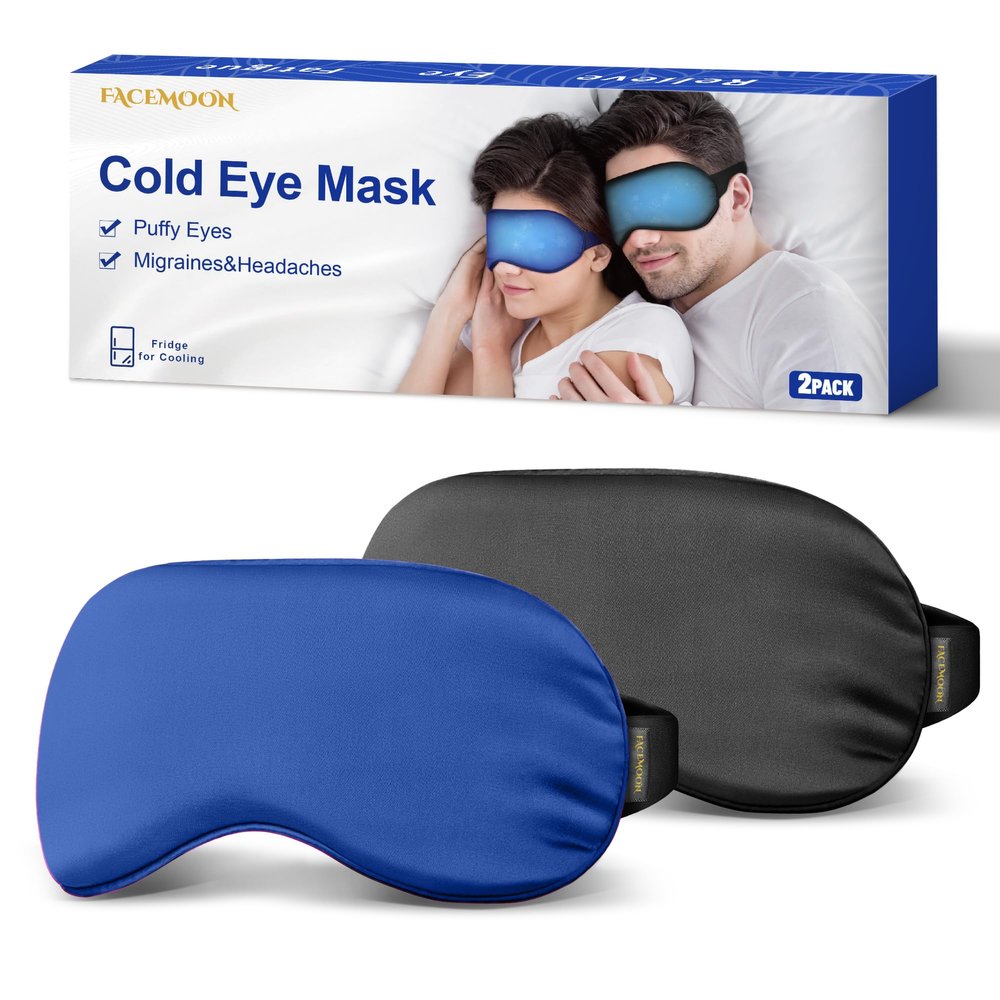 2PCS Cold Eye Mask - Cooling Eye Mask for Puffy Eyes, Cold Compress for Dark Circles, Tired Eyes, Headache, Migraines Relief - Reusable Gel Ice Pack, Weighted Sleep Mask((Black,Blue)