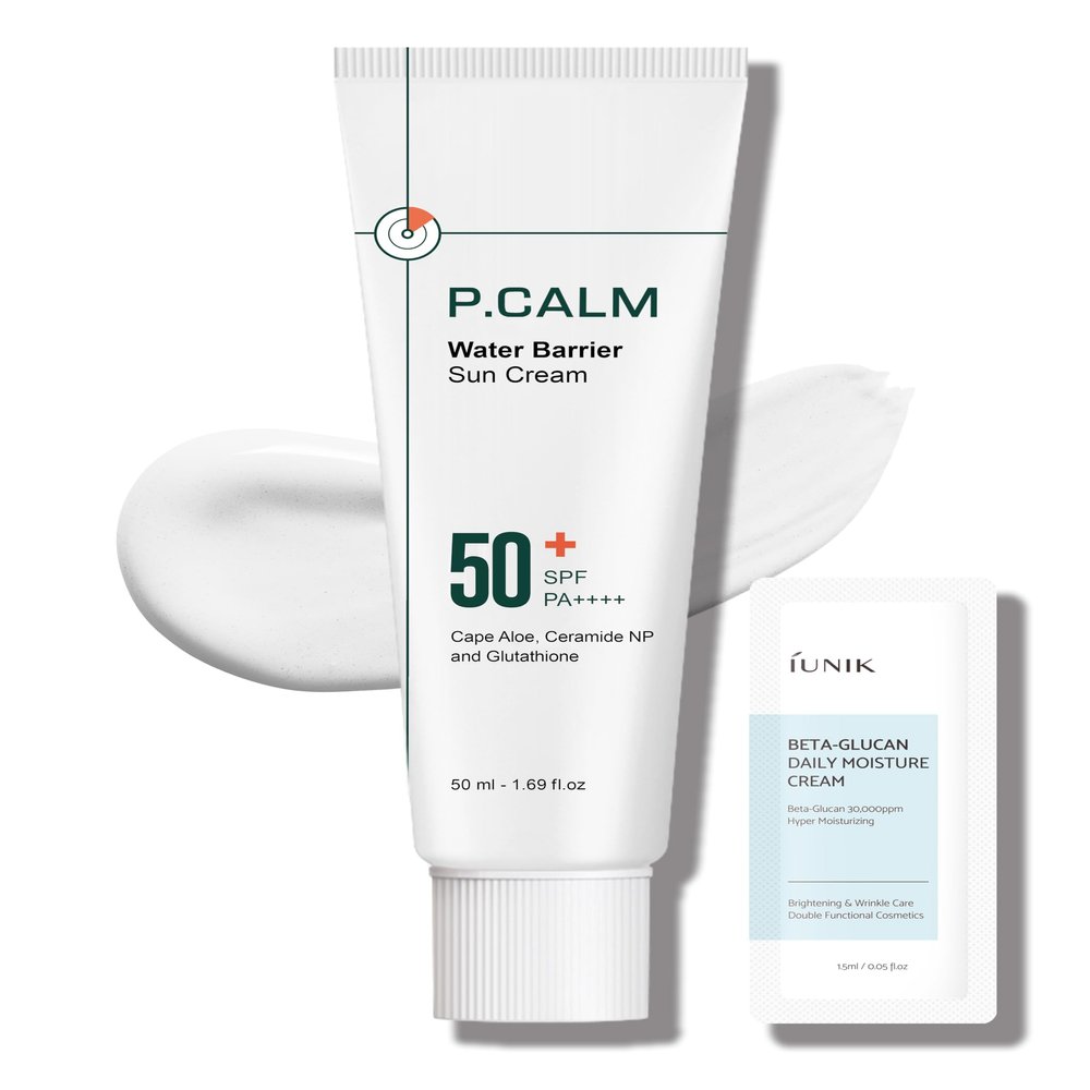 P.CALM Water Barrier Moisturizing Sun Cream Matte-Finish No White Cast SPF 50+ PA++++ Vegan Calming Moisture Daily Sunscreen for Dry Oily Sensitive Skin Korean Skincare