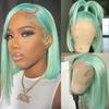 13x4 Bob Lace Front Wigs Human Hair 10 Inch Transparent HD Lace Front Bob Wig Real Human Hair Mint Green Deep Parting Lace Frontal Bob Wigs Pre Plucked with Baby Hair 180% Density Colored Short Bob view 1