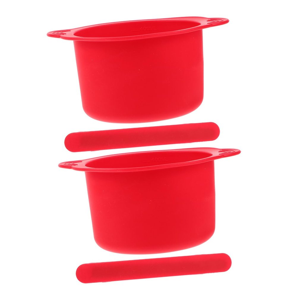 Mikinona 2sets Silicone Wax Melt Warmer Bowls High-temperature Resistant Liner Pots for Hair Removal and Facial Masks Easy to Clean with Mixing Sticks Red