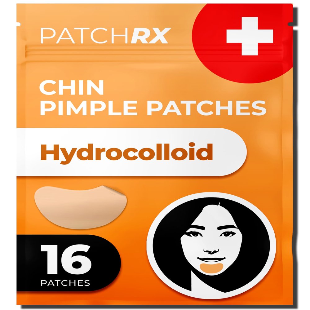 PatchRx Chin Pimple Patches (12 Pack), Chin Acne with Large Hydrocolloid Acne Patches For Blemishes on Chin, Cheek, Forehead