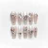 ZIIVIEVS Handmade wearing nail polish, pink cute full diamond long duckbill shaped nail art, reusable, detachable fake nails, 10PCS (Color : Long, Size : M) view 1